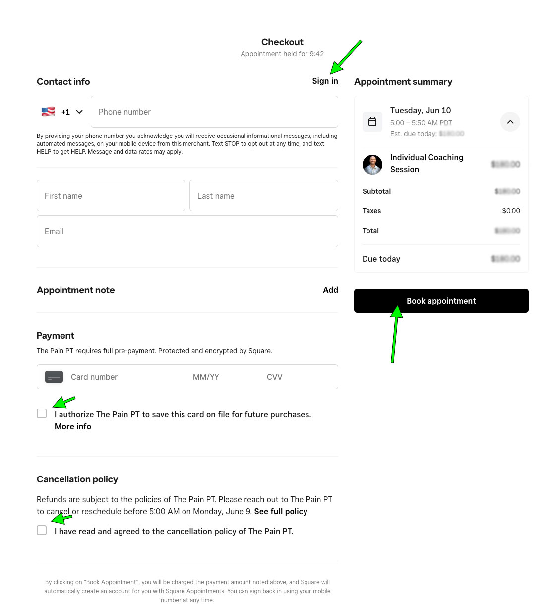 Support booking checkout