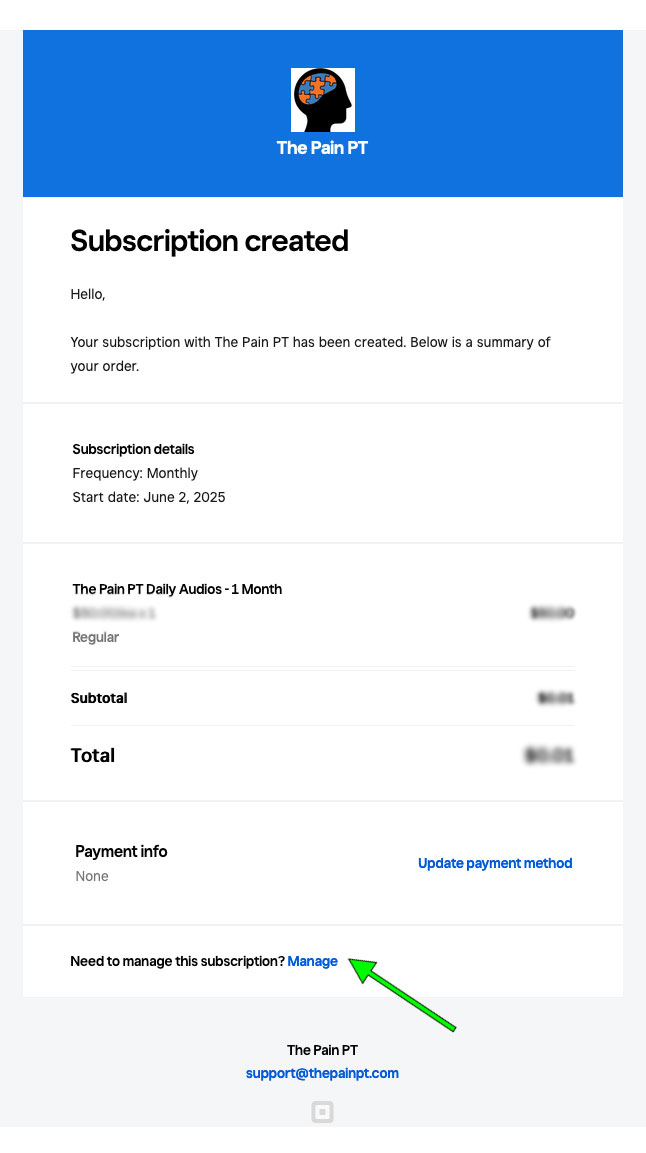 Subscription email